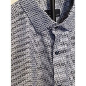 Mark Schaffner Marx Men's Shirt L Blue Geometric Pattern 100% Cotton Dress Casua